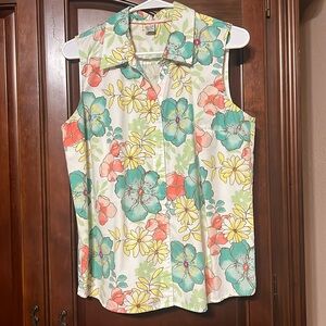 CHEROKEE tropical print sleeveless button down top Size L